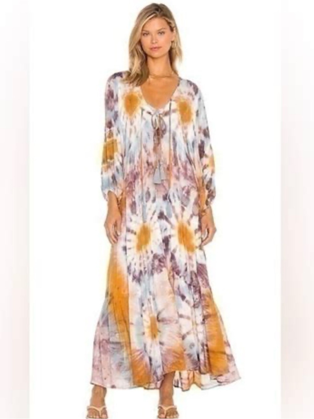 Young Fabulous & Broke Dawn Tie-Dye Maxi Dress in Yellow, White & Purple